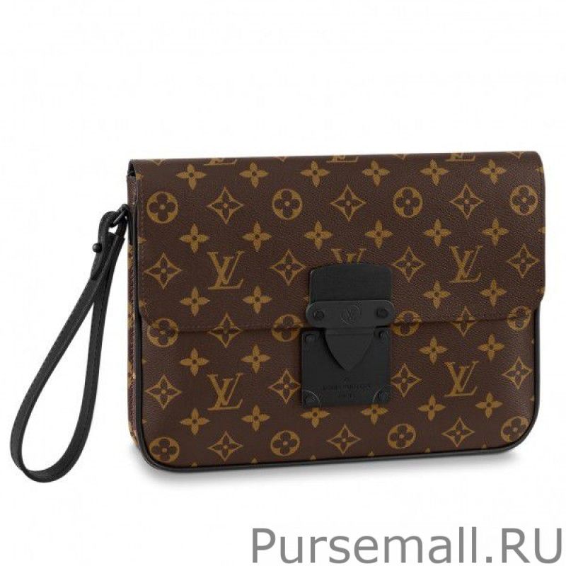 S Lock A4 Pouch Monogram Macassar M80560