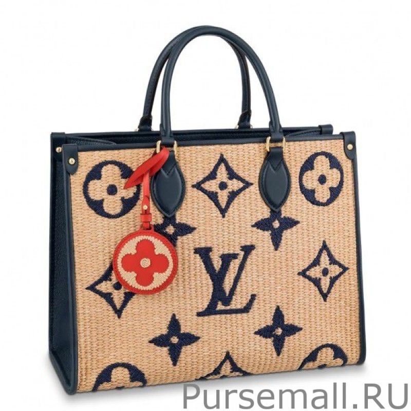 OnTheGo MM Bag In Raffia With Blue M57723