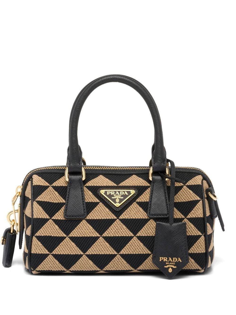 Pra*a symbole embroidered top-handle bag