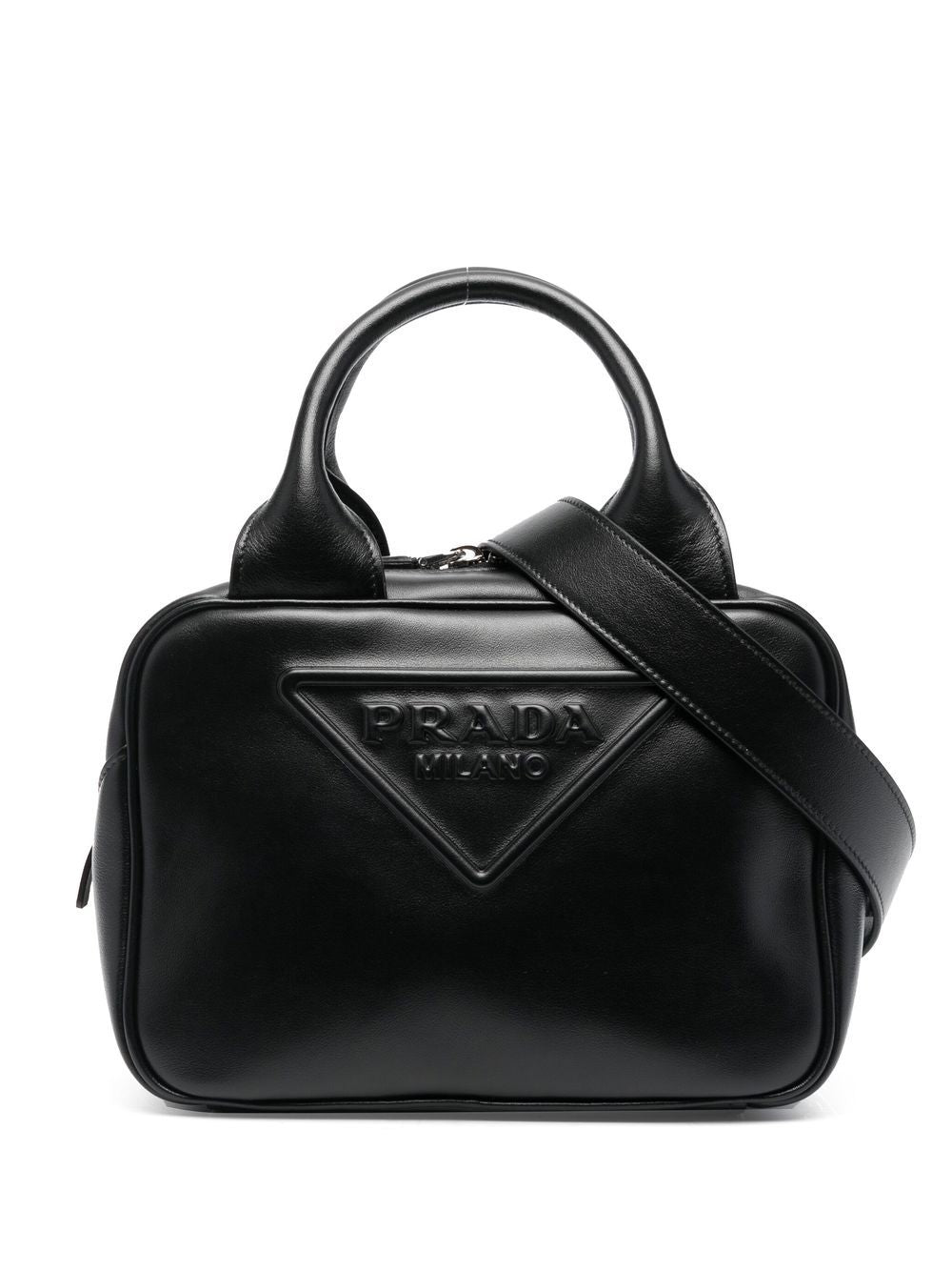 Pra*a logo-embossed leather tote bag