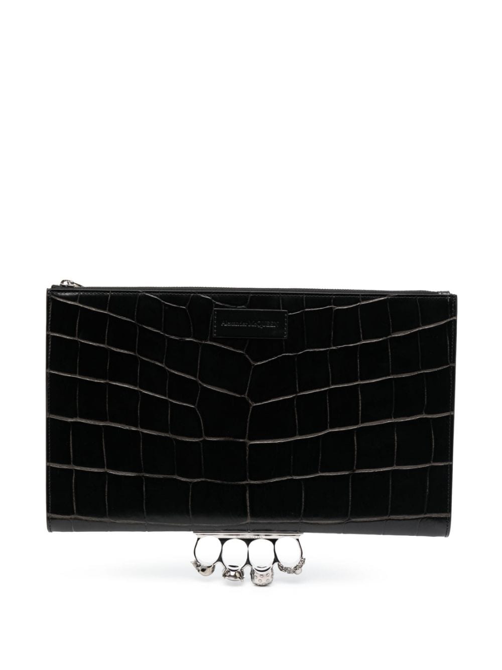 Alexander McQueen Four Ring crocodile-effect clutch bag