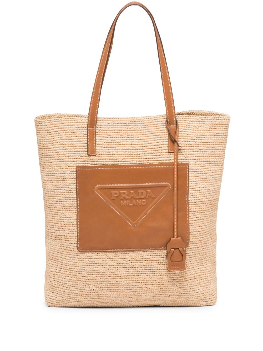 Pra*a triangle-logo raffia tote bag