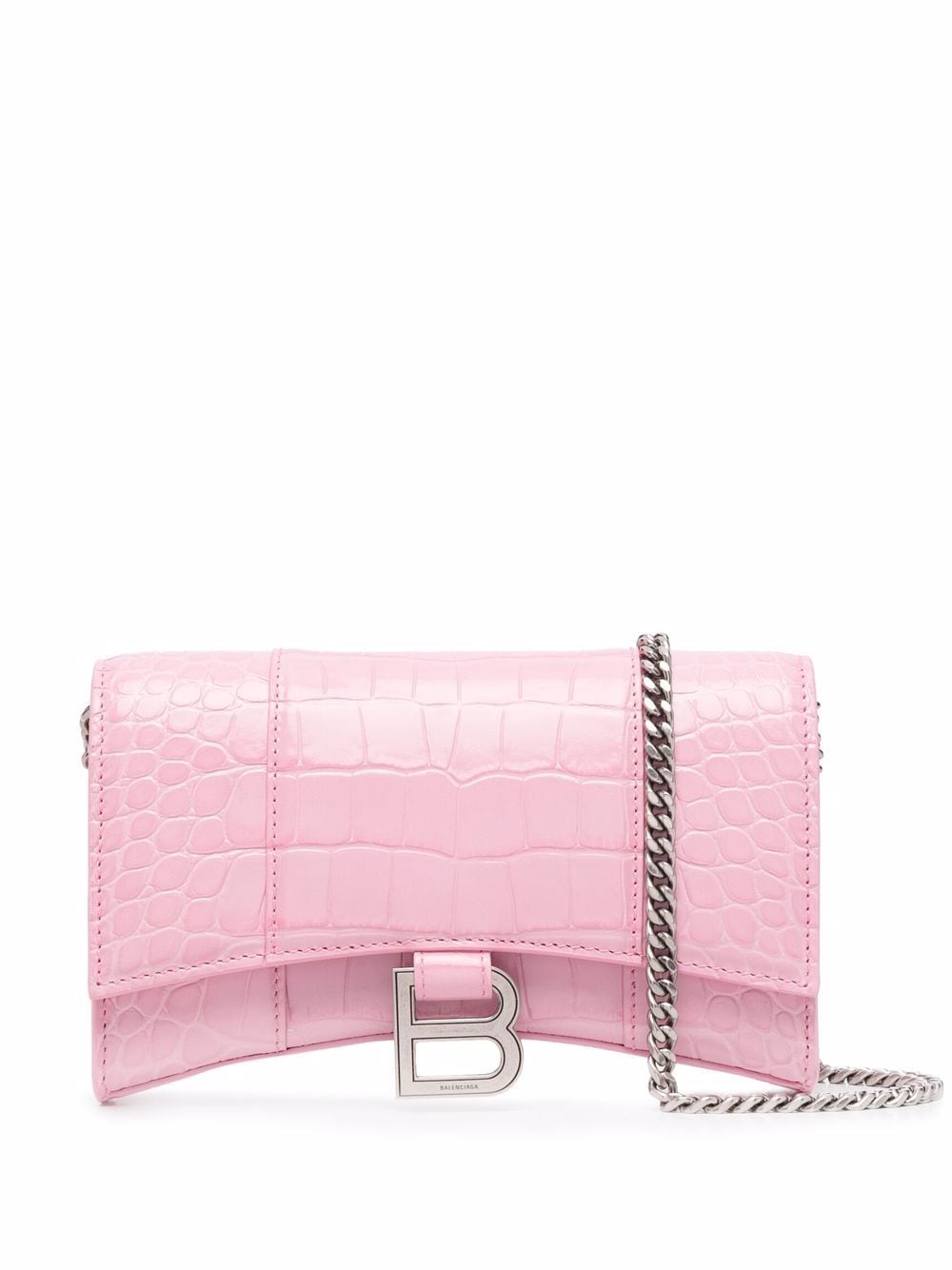Ba*len*cia*ga hourglass crocodile-embossed chain wallet