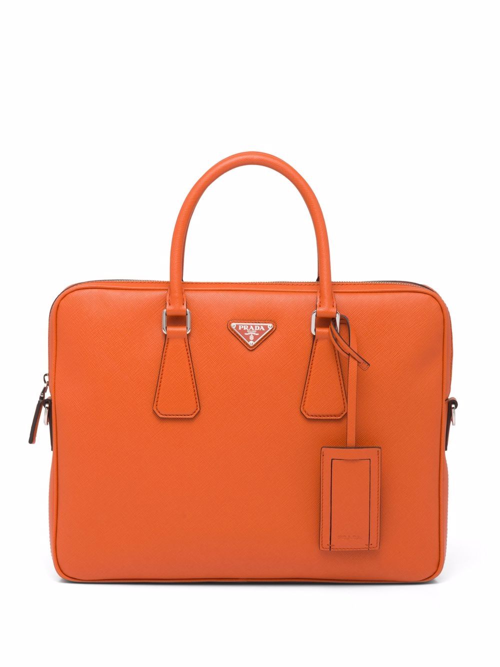 Pra*a triangle-logo saffiano leather briefcase