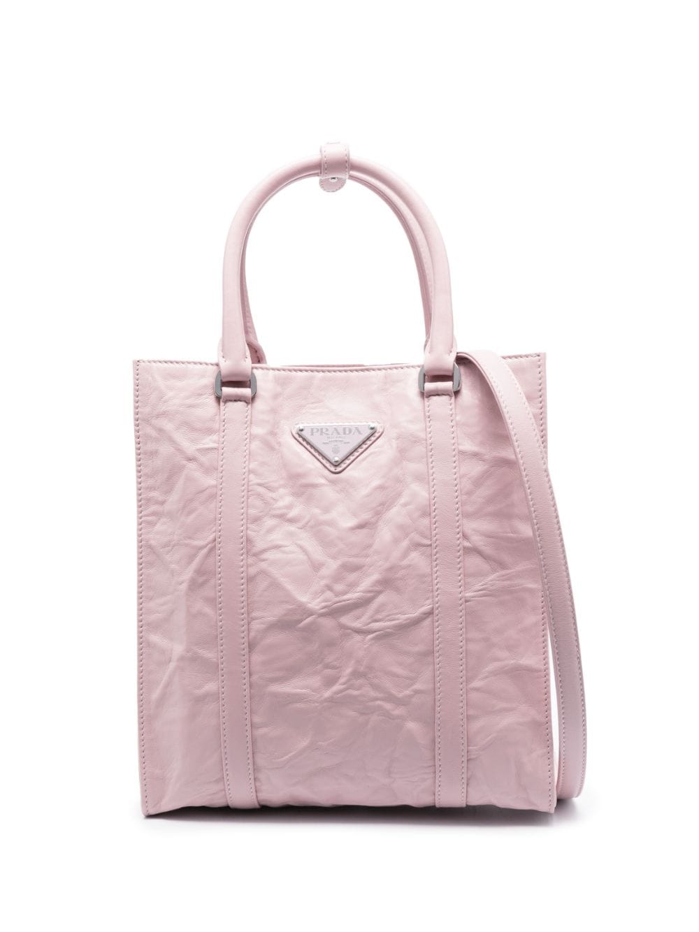Pra*a logo-plaque crinkle-effect tote bag