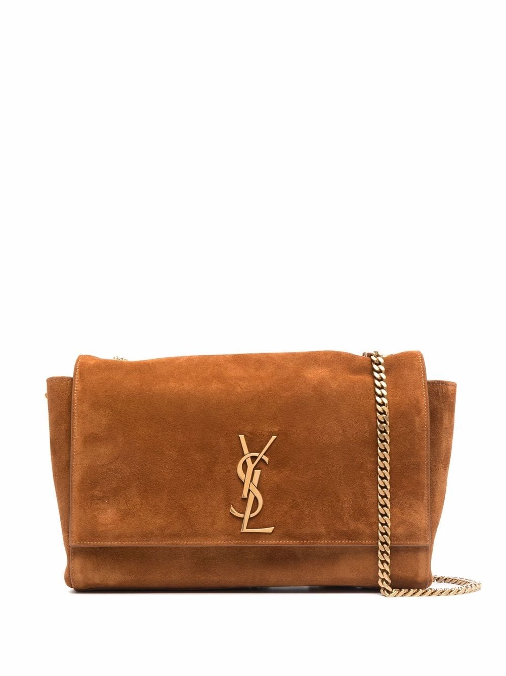 Saint Laurent logo-plaque suede satchel bag