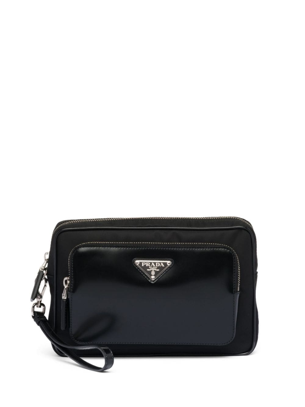 Pra*a triangle-logo panelled clutch bag