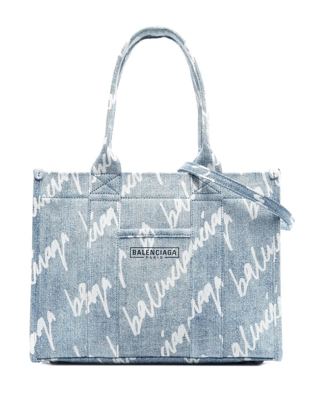 Ba*len*cia*ga hardware logo-print denim tote bag