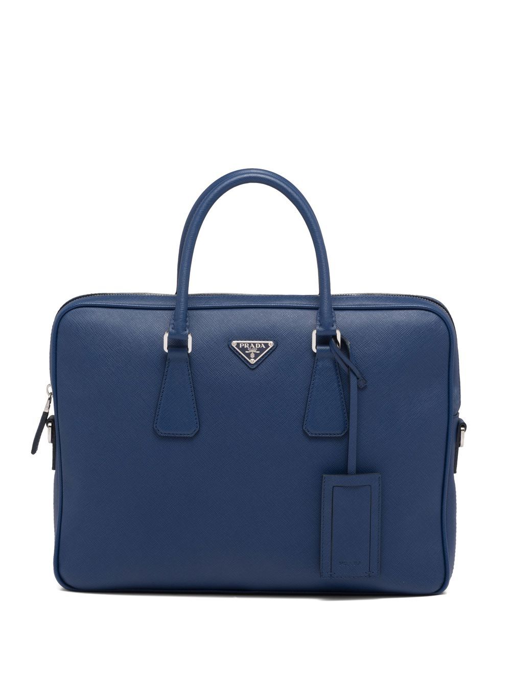 Pra*a triangle-logo saffiano leather briefcase