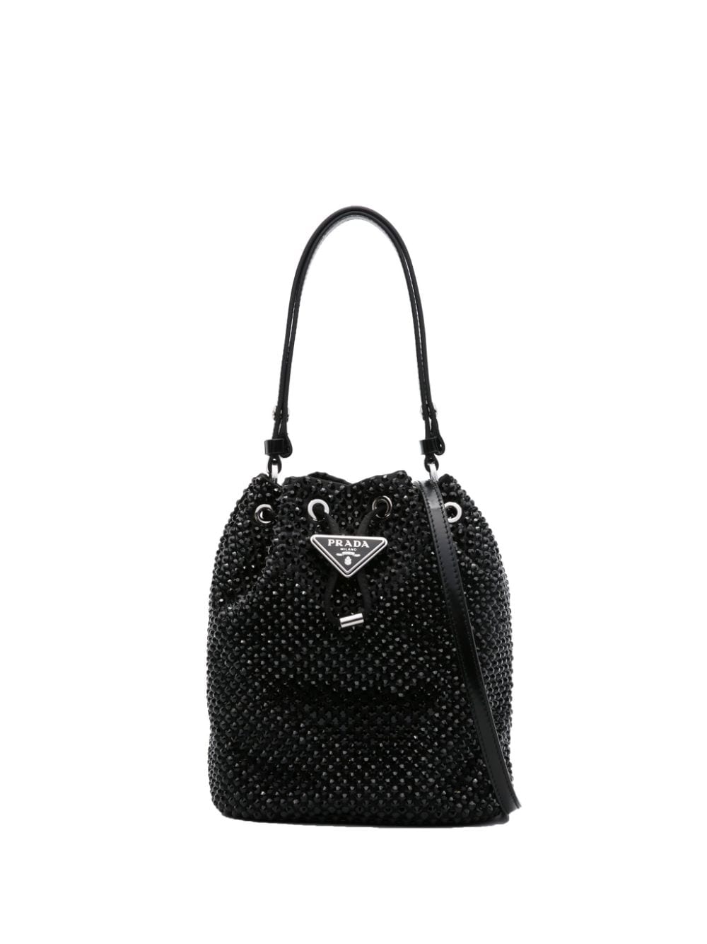 Pra*a enamel-logo crystal-embellished bucket bag