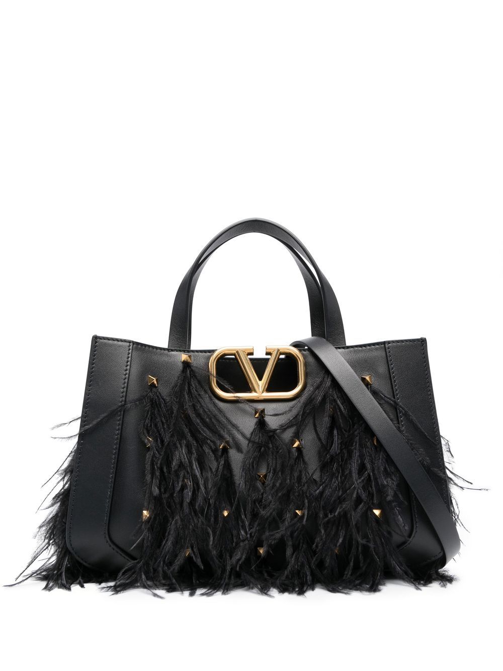 Valentino Garavani feather-embellished VLogo tote bag