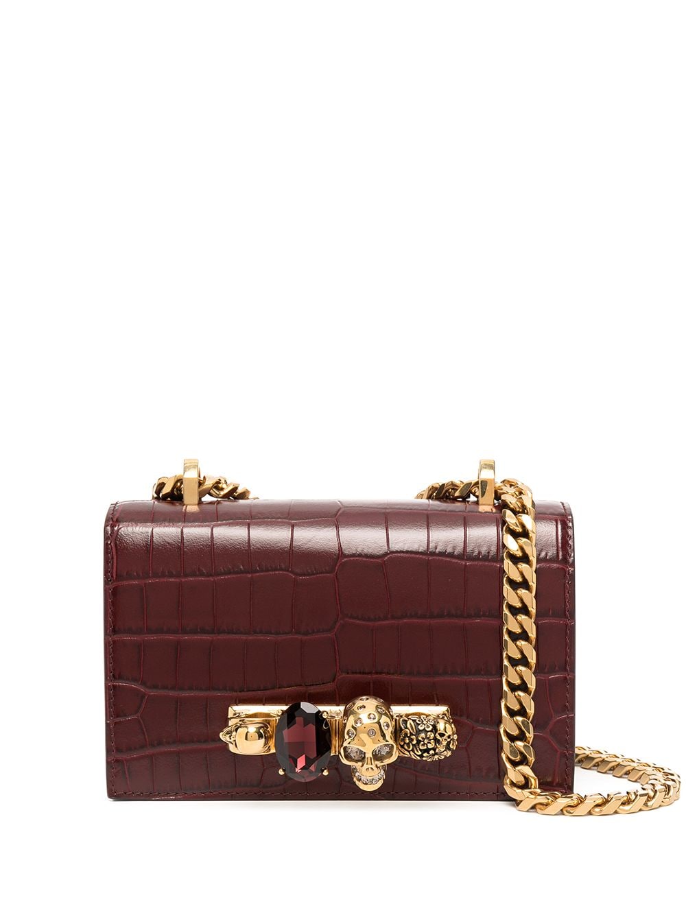 Alexander McQueen Jewelled crocodile-effect satchel
