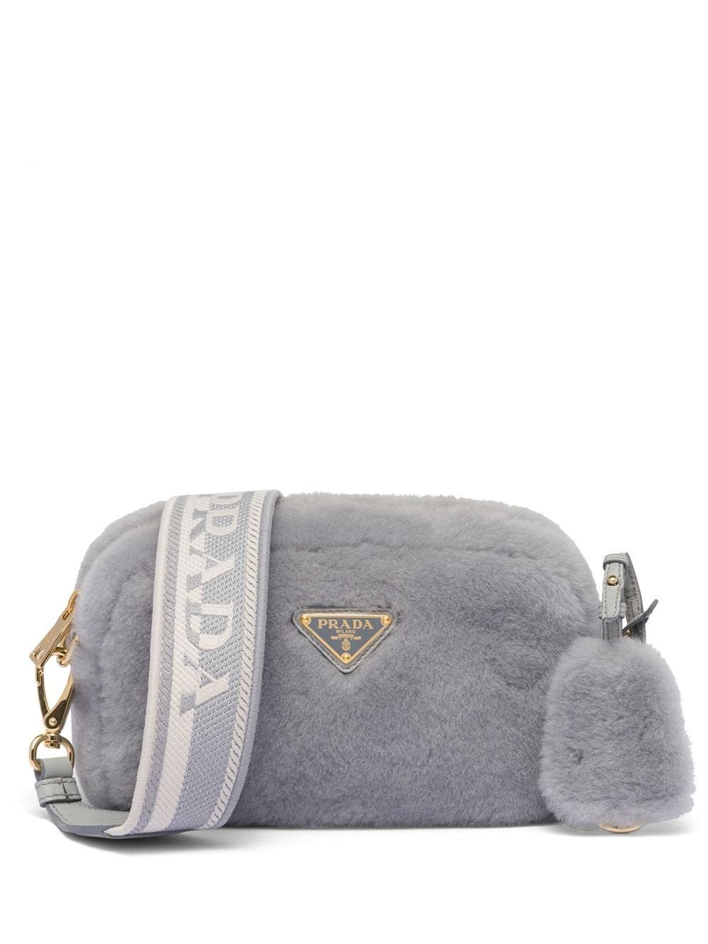 Pra*a triangle-plaque shearling shoulder bag