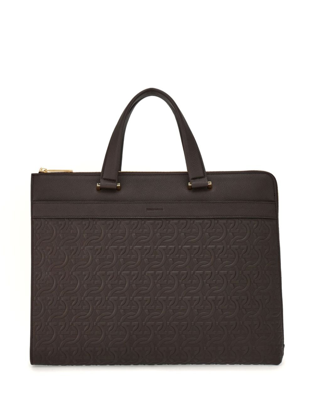 Ferragamo Gancini-print leather laptop bag
