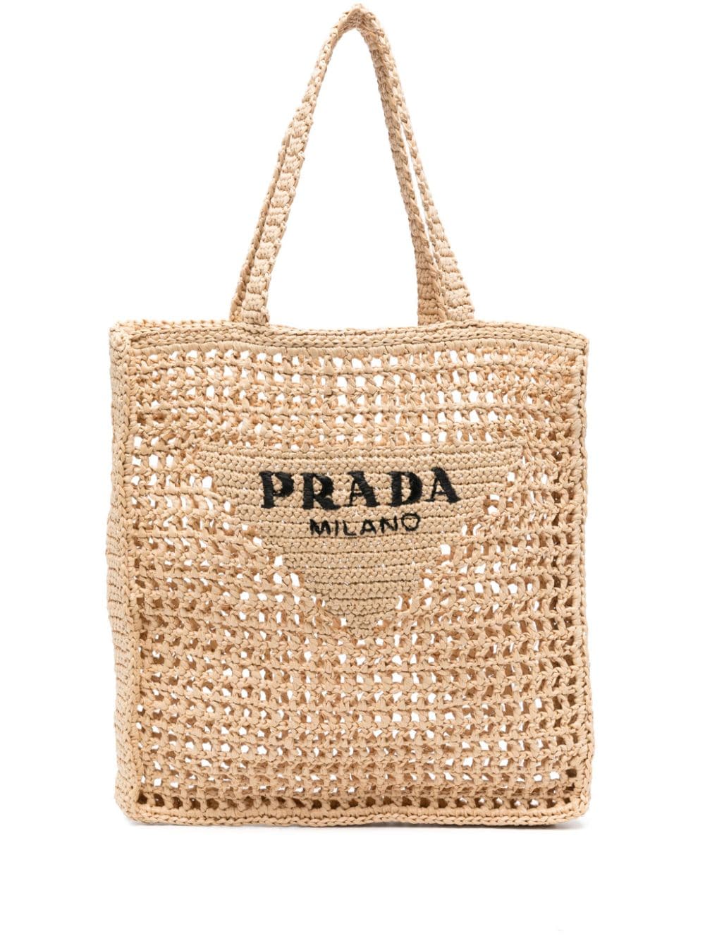 Pra*a triangle-logo raffia tote bag