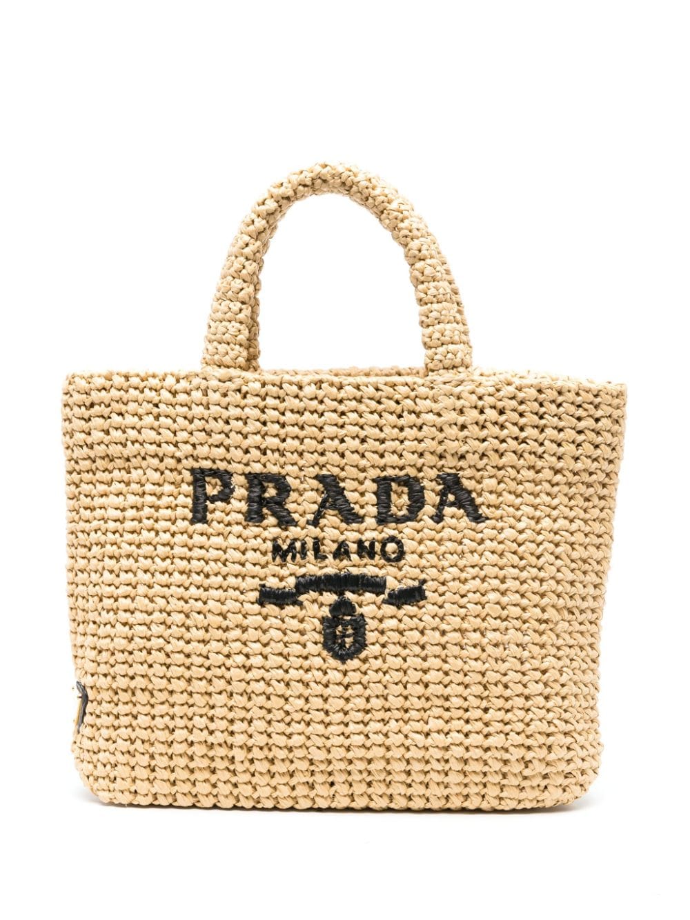 Pra*a logo-embroidered straw tote bag