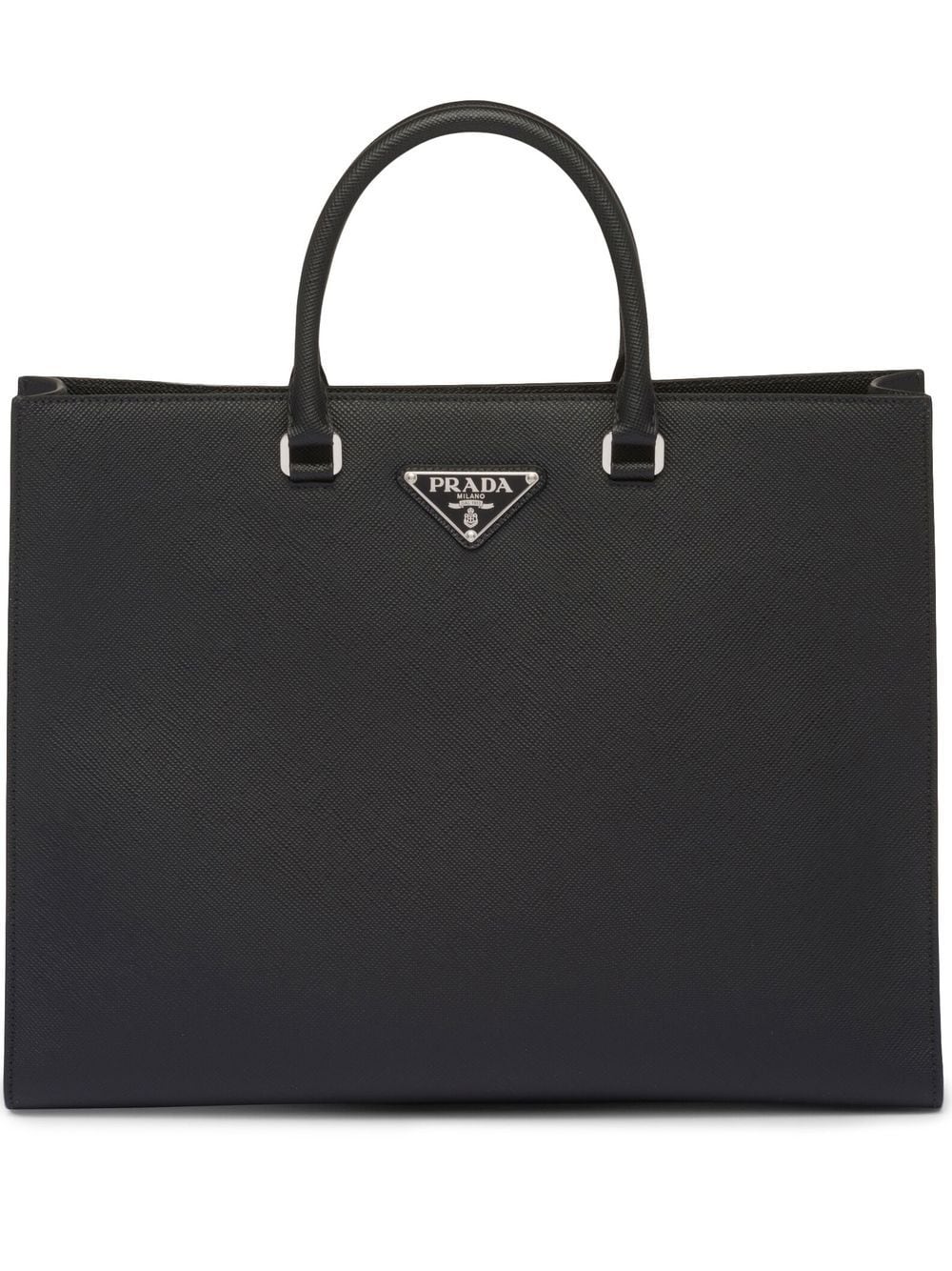 Pra*a leather logo-patch tote bag