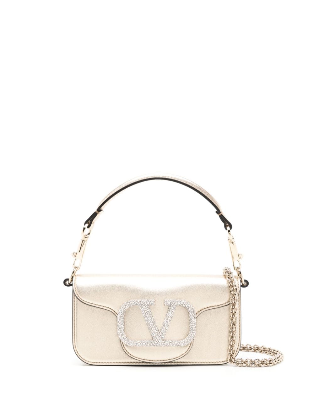 Valentino Garavani small Locò crystal-embellished metallic shoulder bag