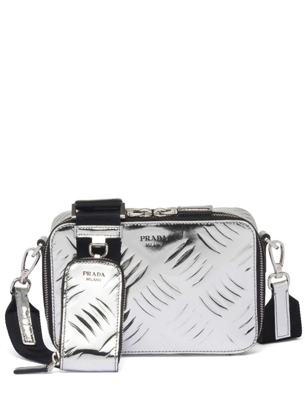 Pra*a brique debossed metallic leather bag