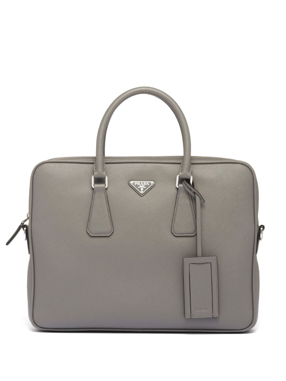 Pra*a triangle-logo saffiano leather briefcase