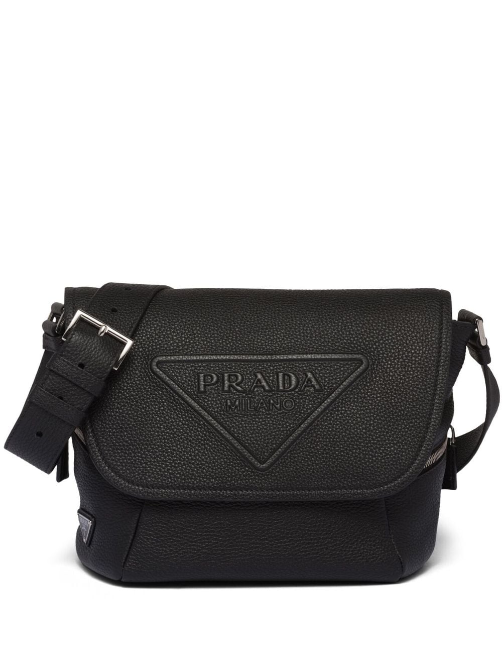 Pra*a logo-embossed leather messenger bag