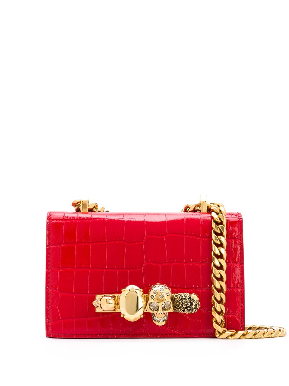 Alexander McQueen jewelled crocodile-embossed shoulder bag