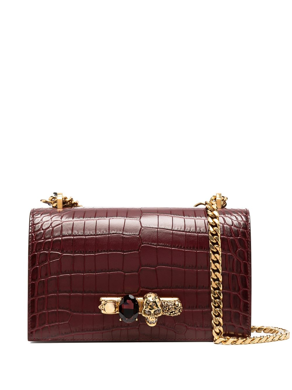 Alexander McQueen Jewelled crocodile-effect satchel