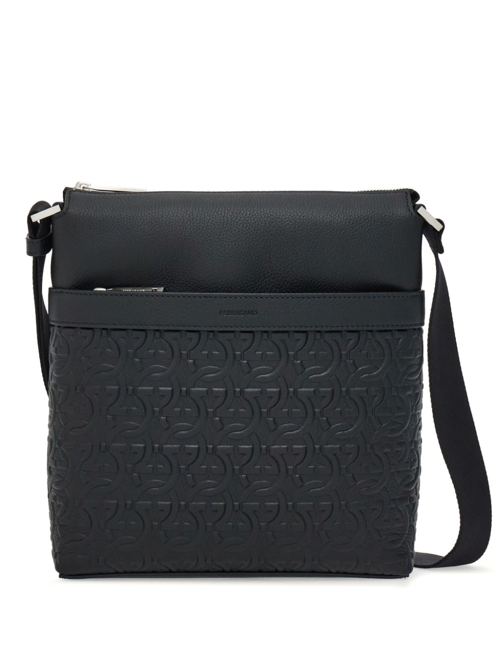 Ferragamo Gancini-embossed leather messenger bag