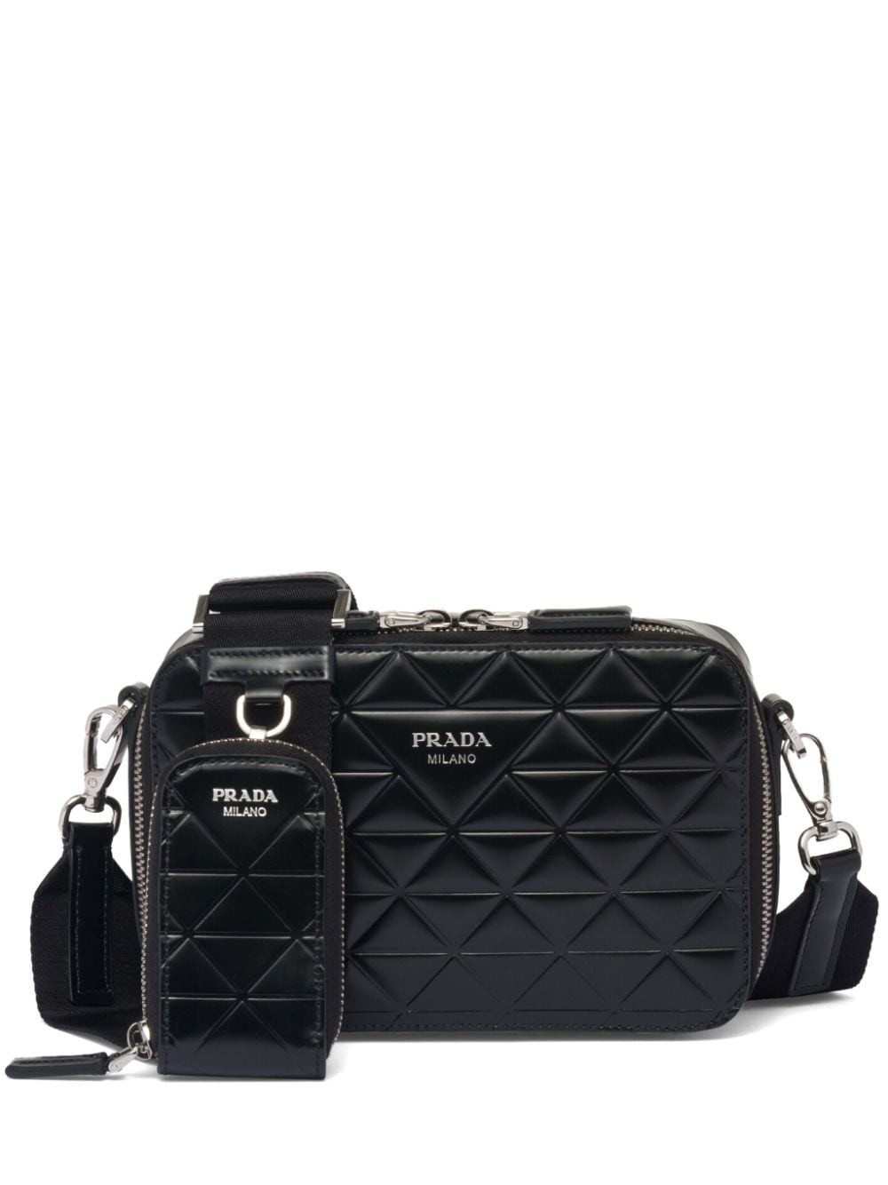 Pra*a brique logo-print leather shoulder bag