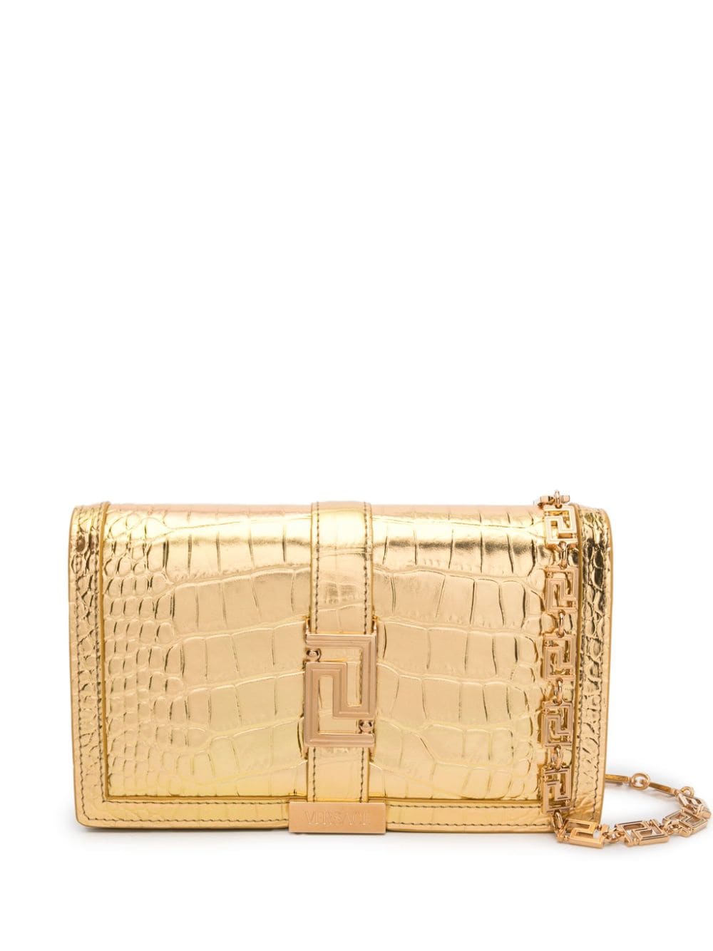 Versace crocodile-embossed metallic-leather crossbody bag