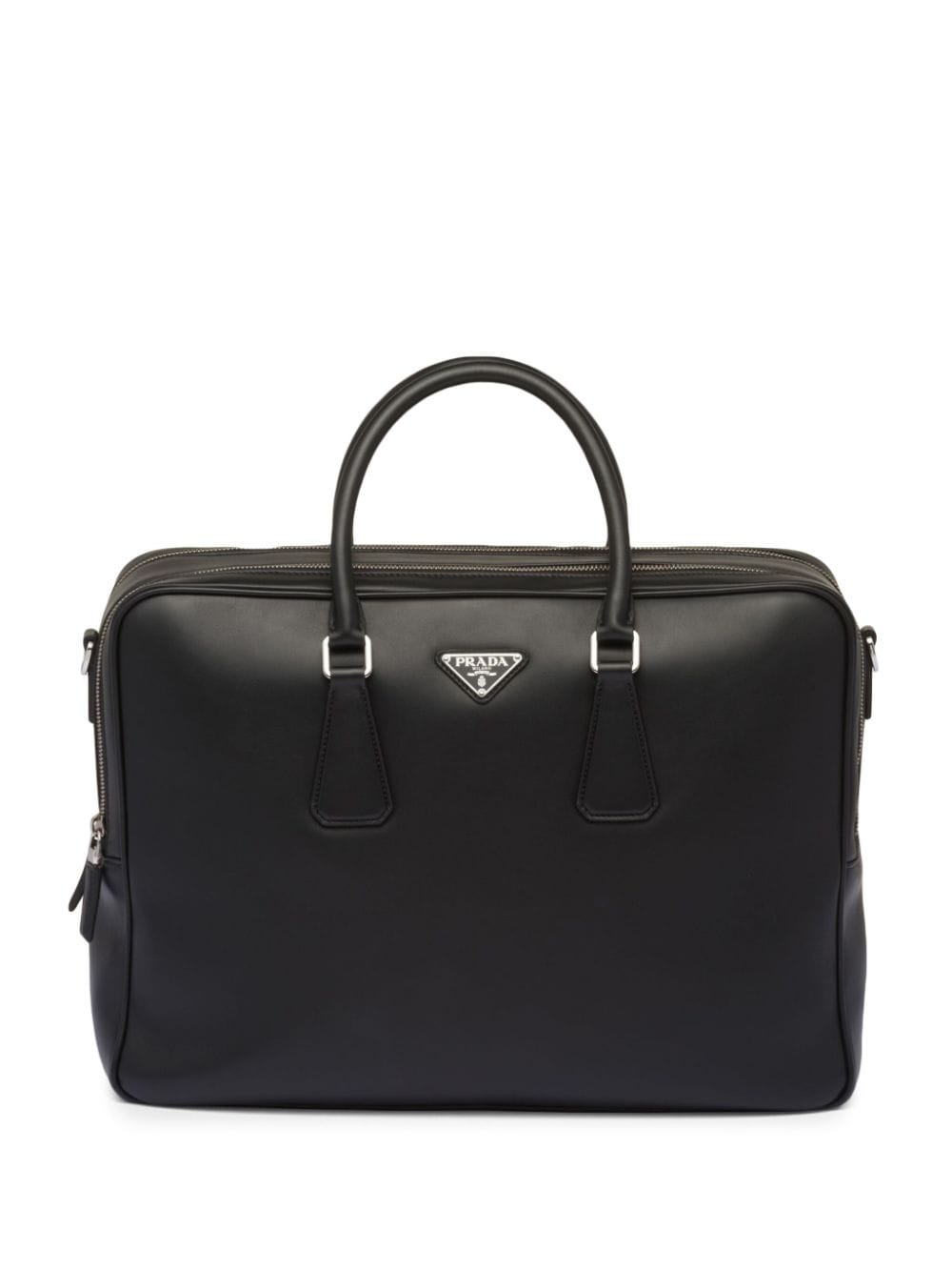 Pra*a triangle-logo saffiano leather briefcase