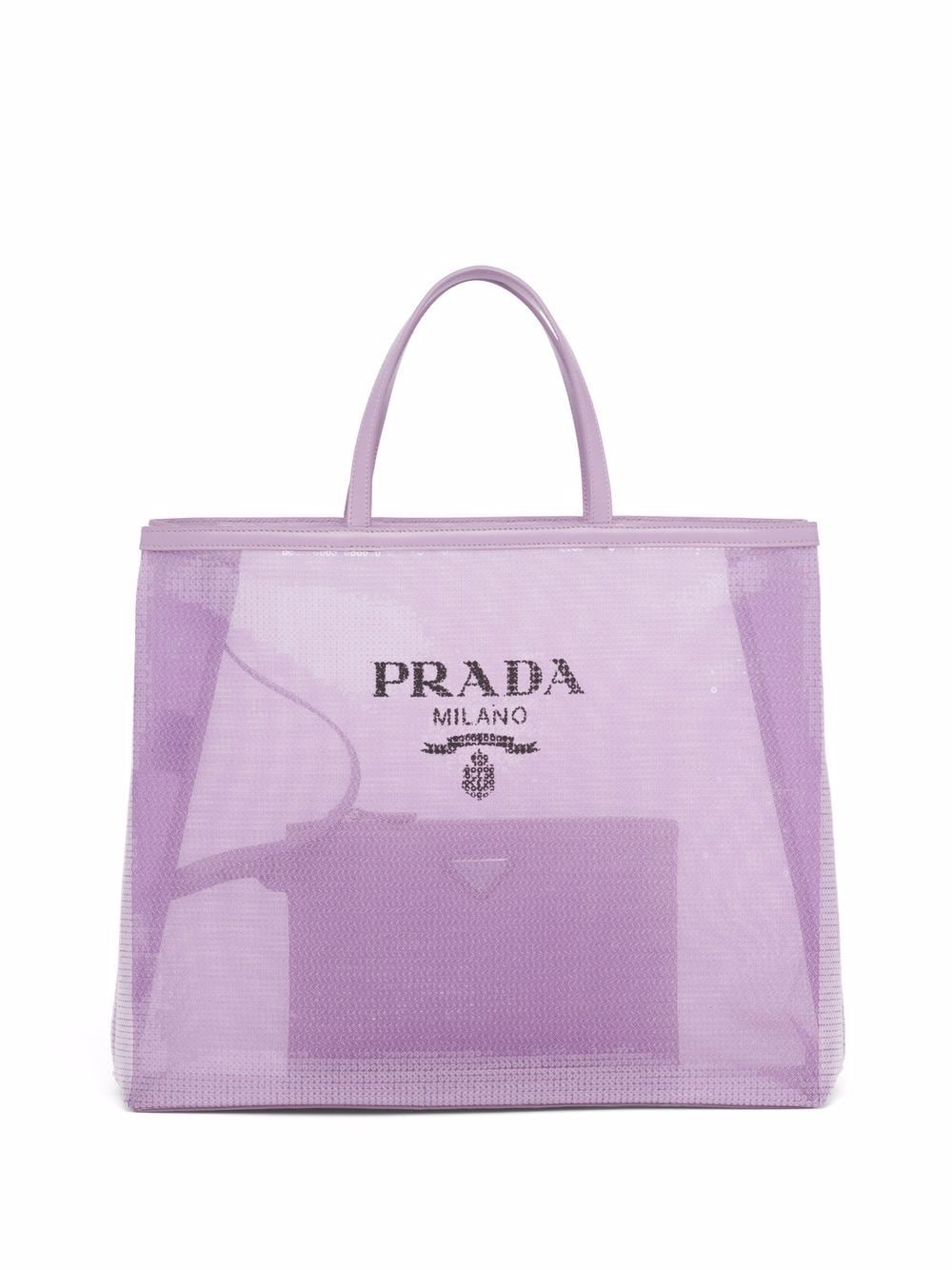 Pra*a sequinned logo-print mesh tote bag