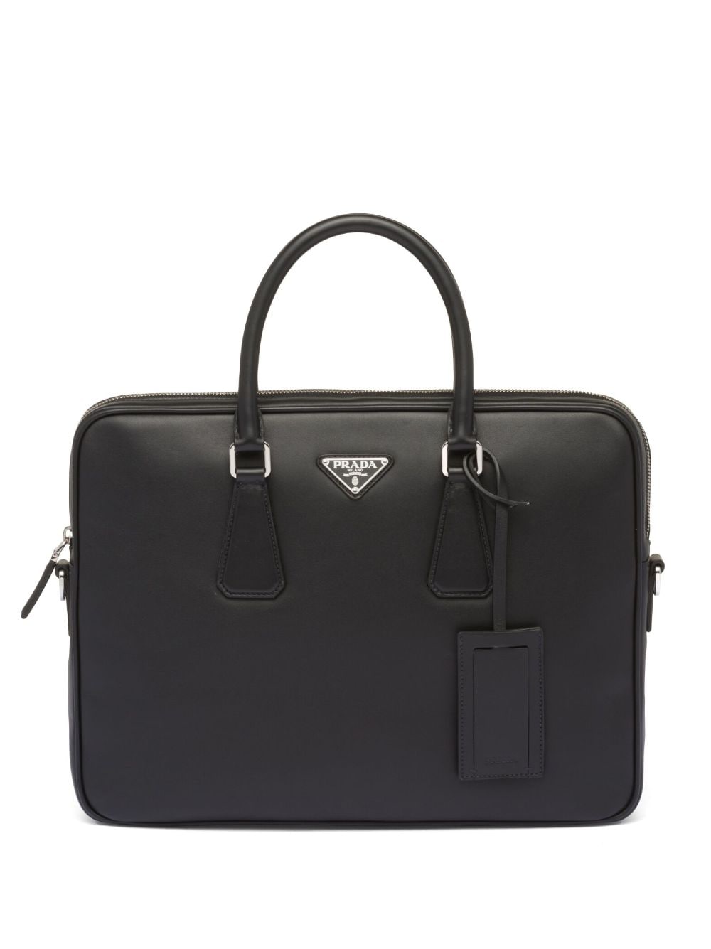 Pra*a triangle-logo saffiano leather briefcase