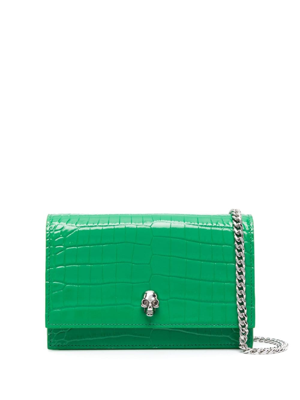 Alexander McQueen small Skull crocodile-embossed clutch