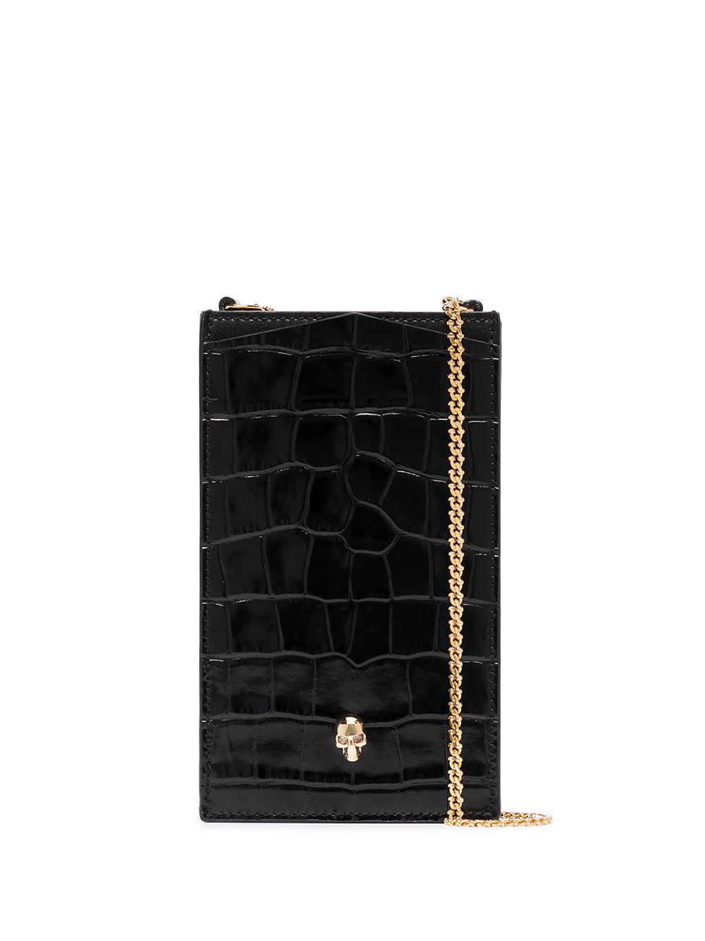 Alexander McQueen skull-plaque crocodile-effect phone pouch 16×9.5cm