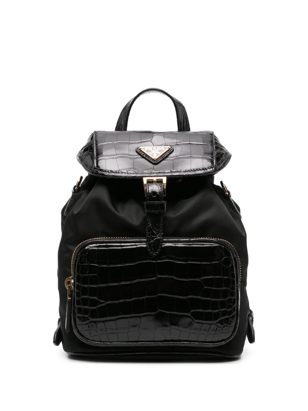 Pra*a logo-plaque leather backpack