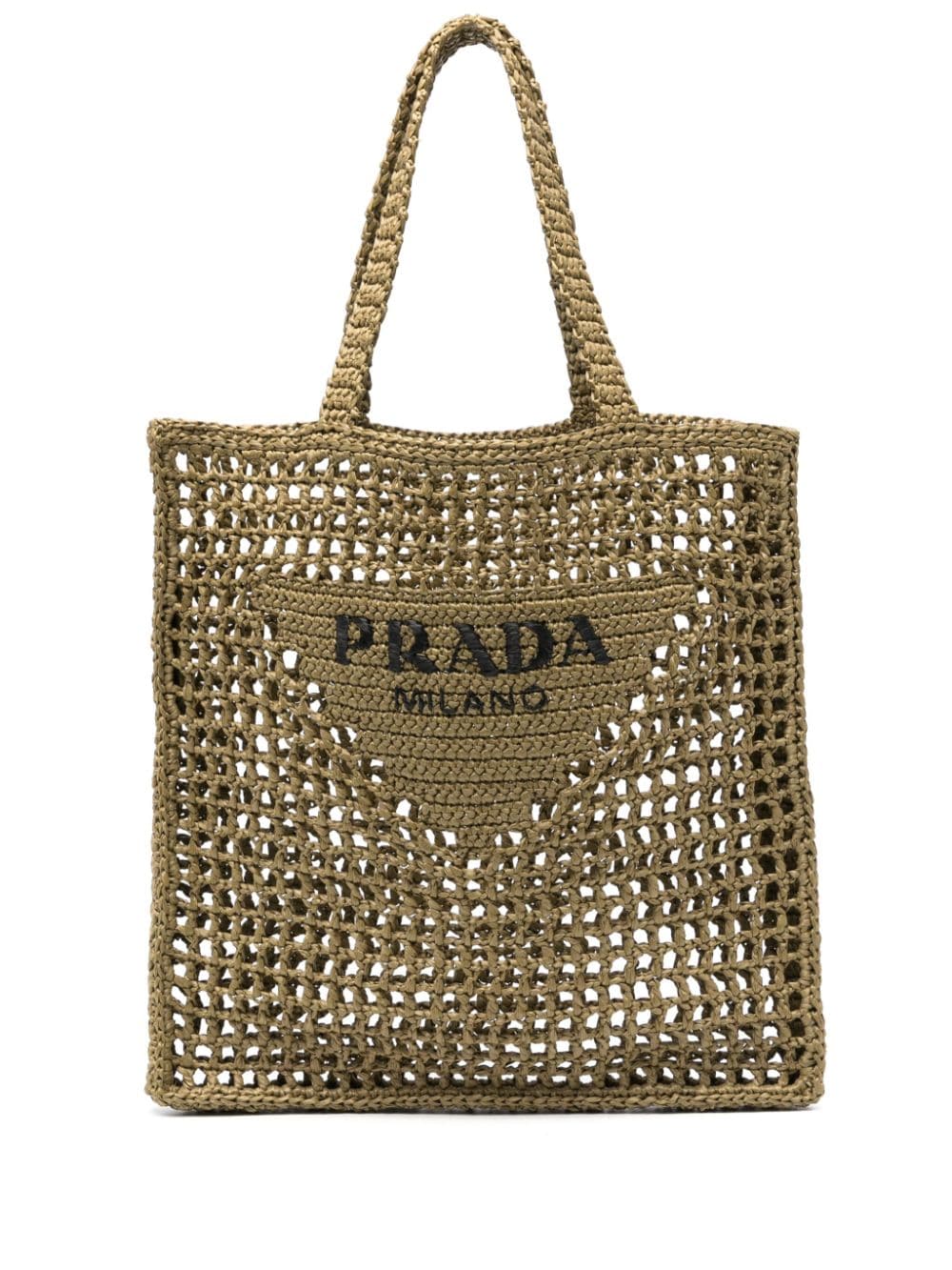 Pra*a triangle-logo raffia tote bag